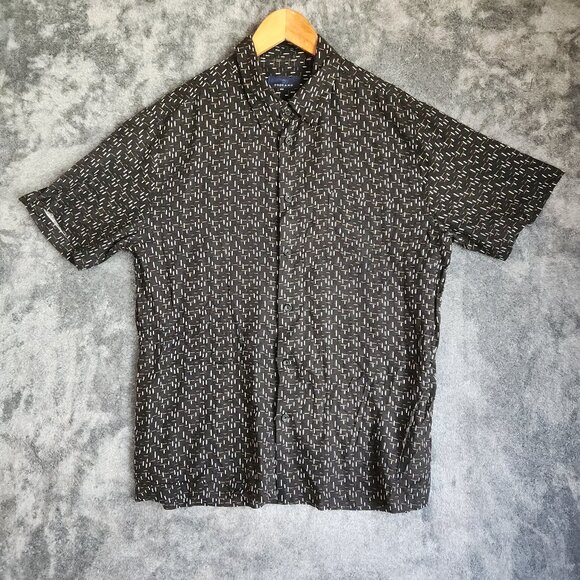 Toscano Other - Toscano Silk Blend Men's Button Up Shirt Short Sleeve Large Black EUC Geometric